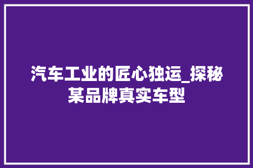 汽车工业的匠心独运_探秘某品牌真实车型