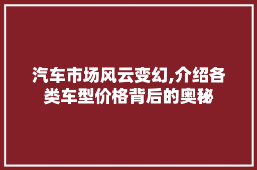 汽车市场风云变幻,介绍各类车型价格背后的奥秘