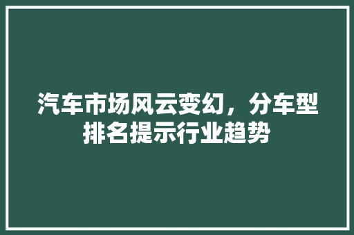 汽车市场风云变幻，分车型排名提示行业趋势