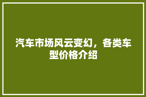 汽车市场风云变幻，各类车型价格介绍