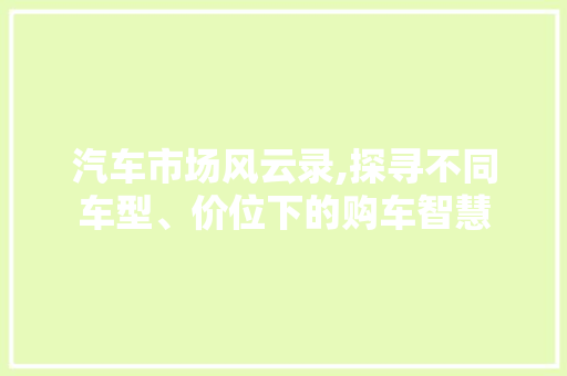 汽车市场风云录,探寻不同车型、价位下的购车智慧