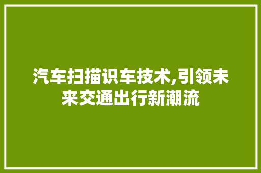 汽车扫描识车技术,引领未来交通出行新潮流