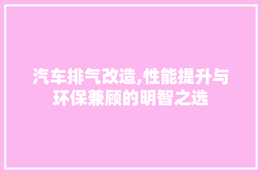 汽车排气改造,性能提升与环保兼顾的明智之选