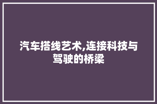 汽车搭线艺术,连接科技与驾驶的桥梁