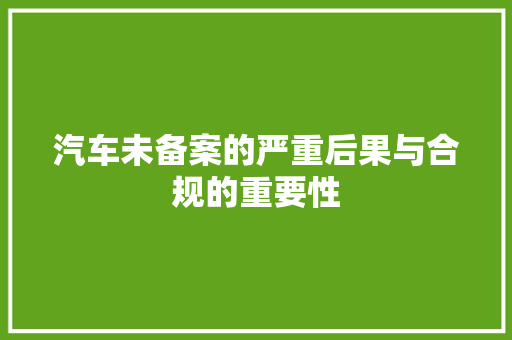 汽车未备案的严重后果与合规的重要性