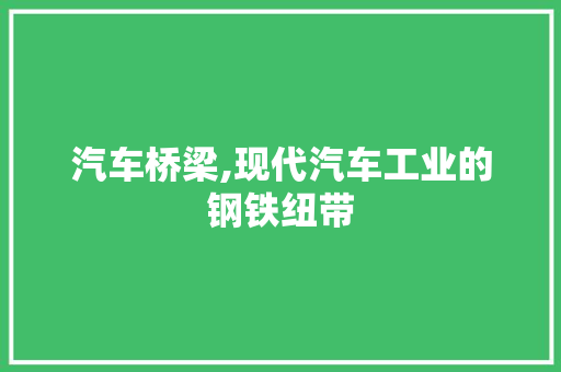汽车桥梁,现代汽车工业的钢铁纽带