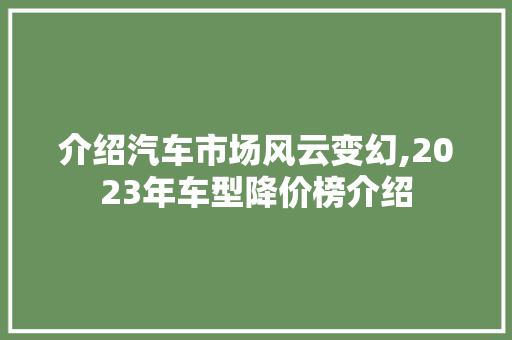 介绍汽车市场风云变幻,2023年车型降价榜介绍