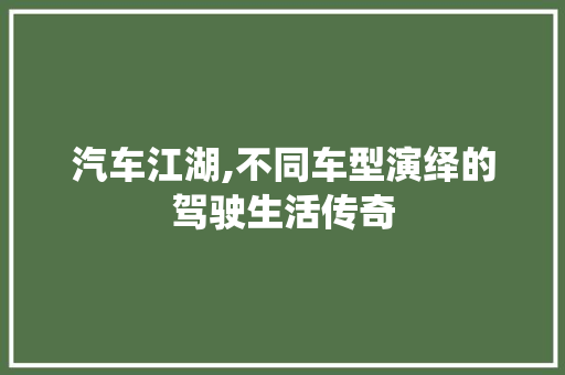 汽车江湖,不同车型演绎的驾驶生活传奇