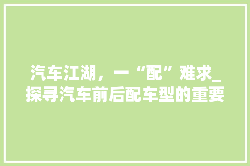 汽车江湖，一“配”难求_探寻汽车前后配车型的重要性