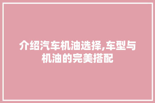 介绍汽车机油选择,车型与机油的完美搭配