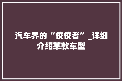 汽车界的“佼佼者”_详细介绍某款车型