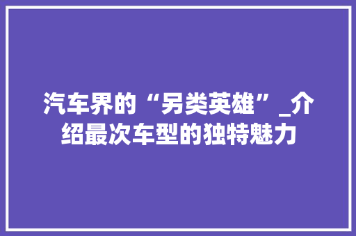 汽车界的“另类英雄”_介绍最次车型的独特魅力