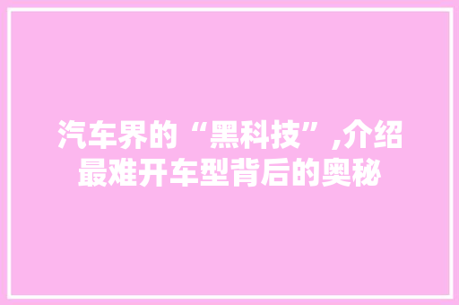 汽车界的“黑科技”,介绍最难开车型背后的奥秘