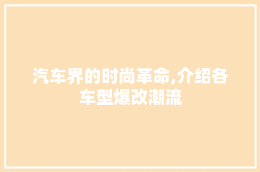 汽车界的时尚革命,介绍各车型爆改潮流
