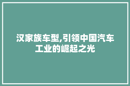 汉家族车型,引领中国汽车工业的崛起之光
