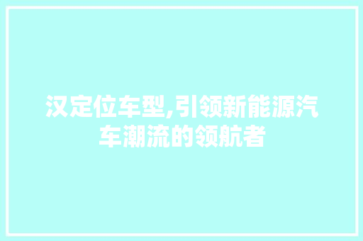 汉定位车型,引领新能源汽车潮流的领航者