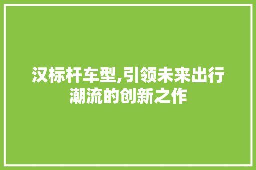 汉标杆车型,引领未来出行潮流的创新之作