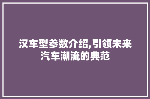 汉车型参数介绍,引领未来汽车潮流的典范