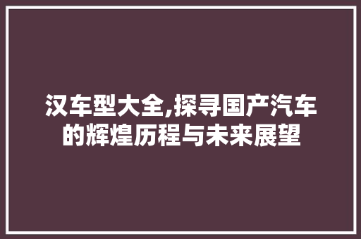 汉车型大全,探寻国产汽车的辉煌历程与未来展望