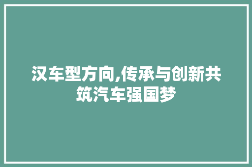 汉车型方向,传承与创新共筑汽车强国梦