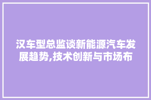 汉车型总监谈新能源汽车发展趋势,技术创新与市场布局