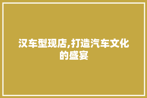 汉车型现店,打造汽车文化的盛宴