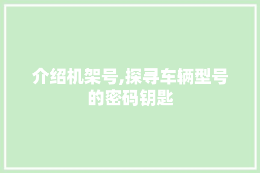 介绍机架号,探寻车辆型号的密码钥匙