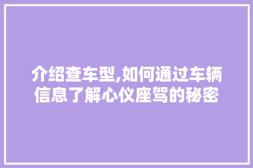 介绍查车型,如何通过车辆信息了解心仪座驾的秘密