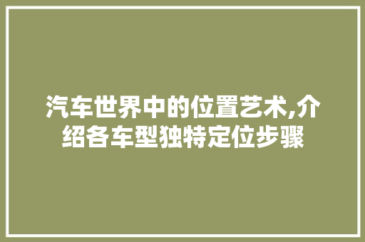 汽车世界中的位置艺术,介绍各车型独特定位步骤