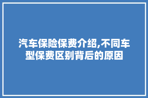 汽车保险保费介绍,不同车型保费区别背后的原因