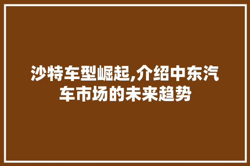 沙特车型崛起,介绍中东汽车市场的未来趋势