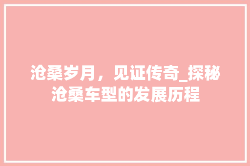 沧桑岁月，见证传奇_探秘沧桑车型的发展历程