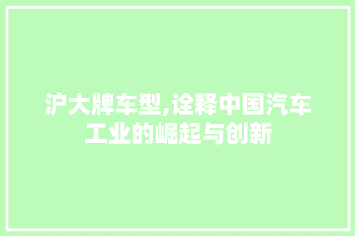沪大牌车型,诠释中国汽车工业的崛起与创新