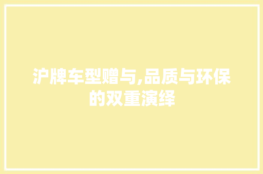 沪牌车型赠与,品质与环保的双重演绎
