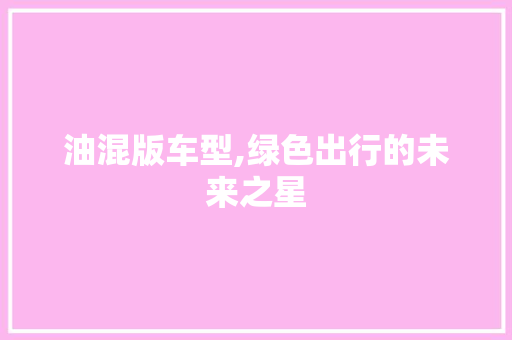 油混版车型,绿色出行的未来之星