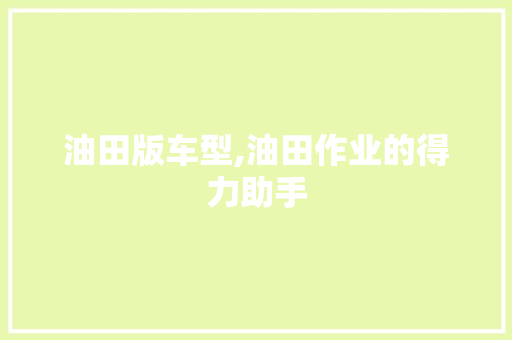 油田版车型,油田作业的得力助手