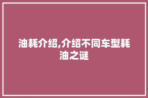 油耗介绍,介绍不同车型耗油之谜