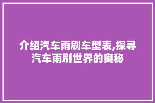 介绍汽车雨刷车型表,探寻汽车雨刷世界的奥秘