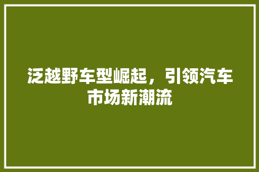 泛越野车型崛起，引领汽车市场新潮流