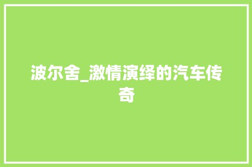 波尔舍_激情演绎的汽车传奇