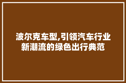 波尔克车型,引领汽车行业新潮流的绿色出行典范