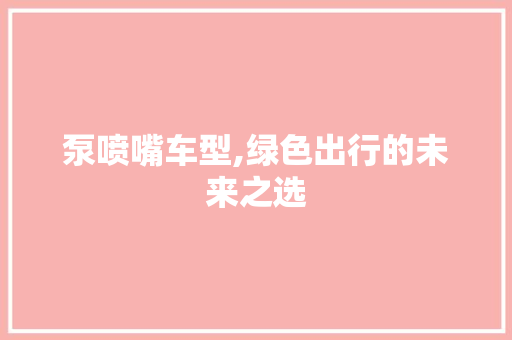 泵喷嘴车型,绿色出行的未来之选