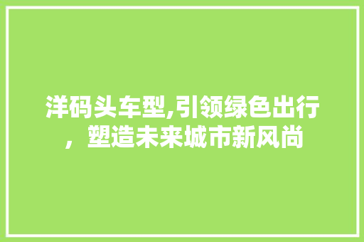 洋码头车型,引领绿色出行，塑造未来城市新风尚