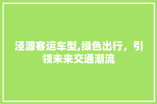 泾源客运车型,绿色出行，引领未来交通潮流