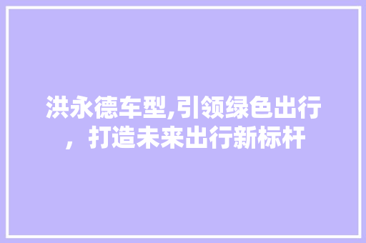 洪永德车型,引领绿色出行，打造未来出行新标杆