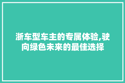 浙车型车主的专属体验,驶向绿色未来的最佳选择