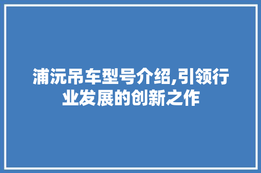 浦沅吊车型号介绍,引领行业发展的创新之作
