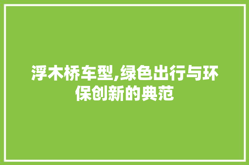 浮木桥车型,绿色出行与环保创新的典范