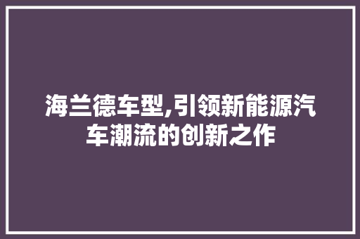 海兰德车型,引领新能源汽车潮流的创新之作 车身配件