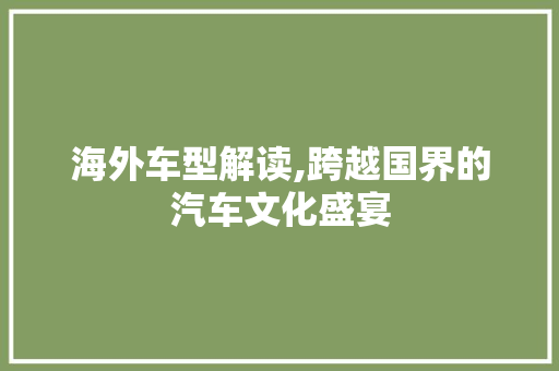 海外车型解读,跨越国界的汽车文化盛宴